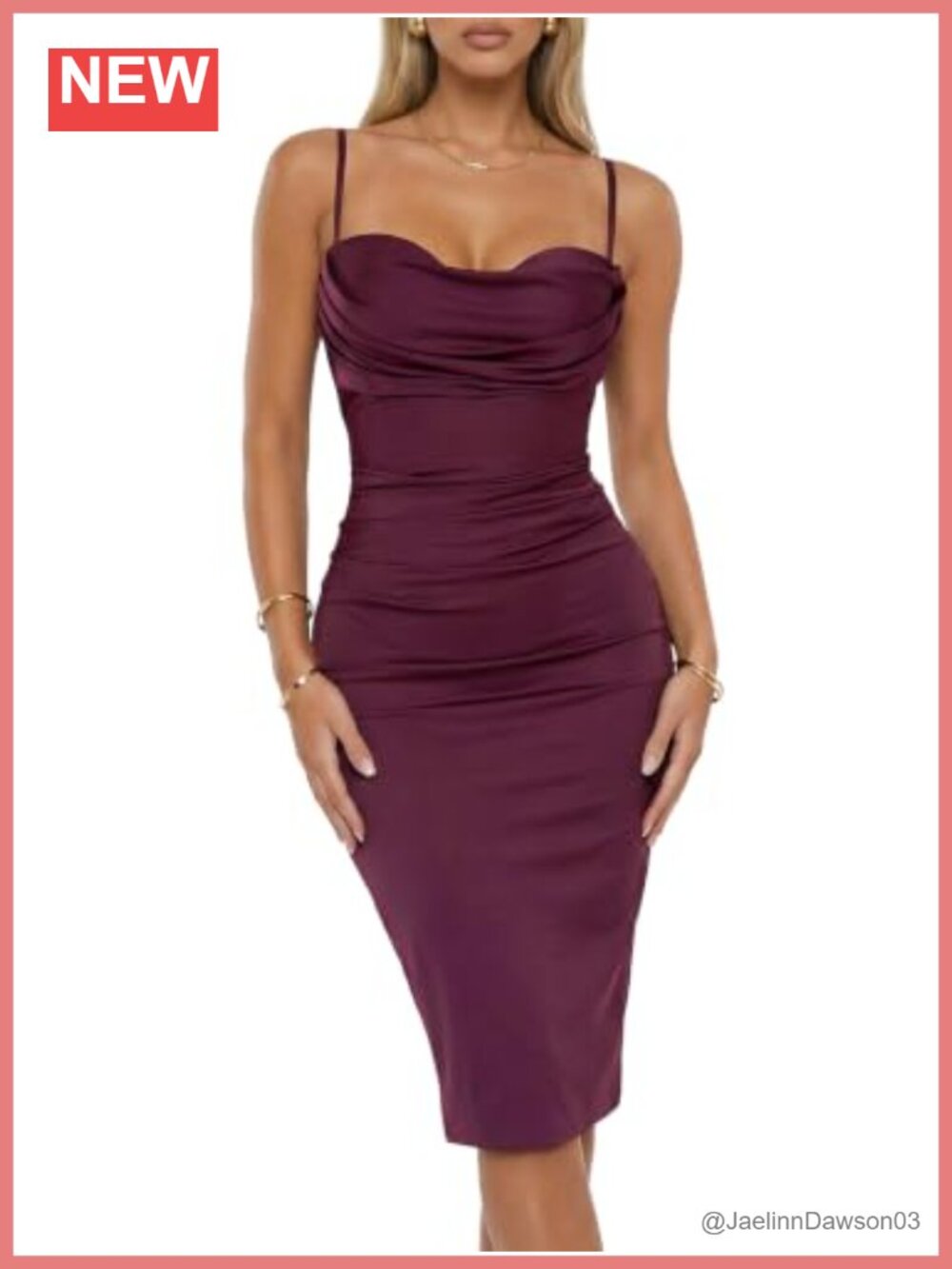 Cowl Neck Bodycon Midi Dress Built-in Bra Sleeveless Backless Party